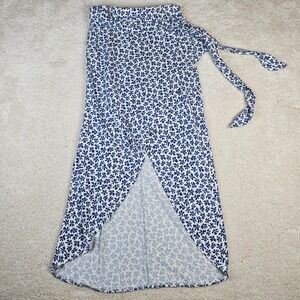 Women's Reformation XS Maxi Skirt Blue White Floral Print Wrap Tie High Mid Slit